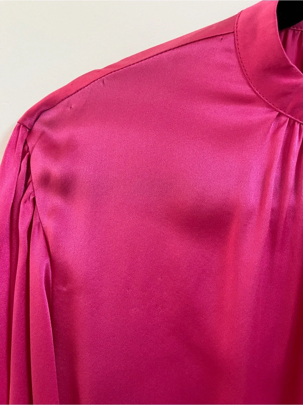 Reformation Fuschia Satin Button-Up Blouse